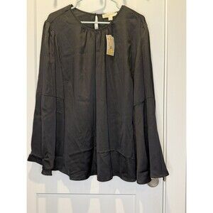 Women’s Michael Kors Black Satin Textured Blouse Long Bell Flared Sleeve Plus 2X